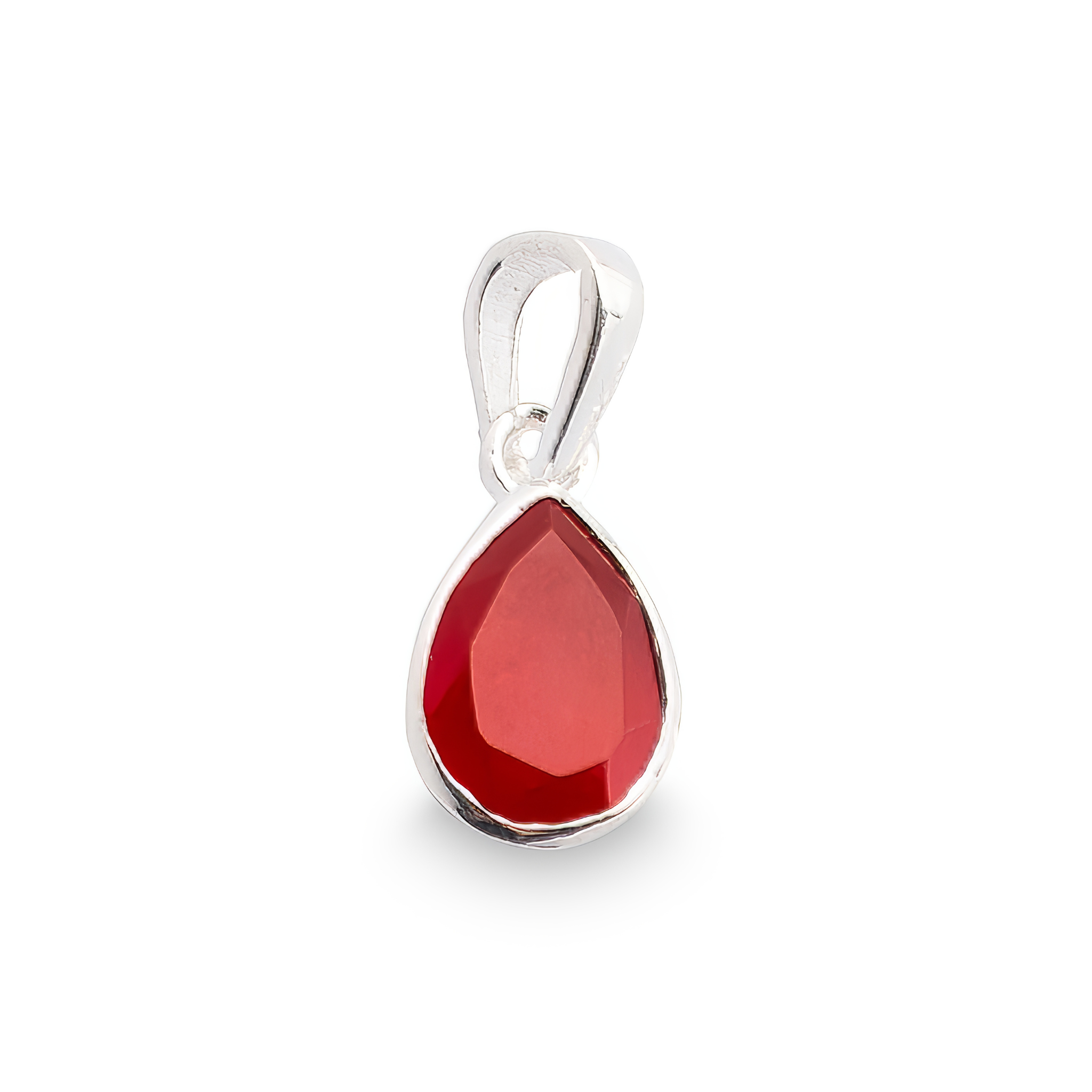 Elegant sterling silver pendant featuring a pear-shaped deep orange carnelian gemstone in a bezel setting. A minimalist and timeless design inspired by Nordic aesthetics, perfect for adding a touch of warmth and sophistication to any look.