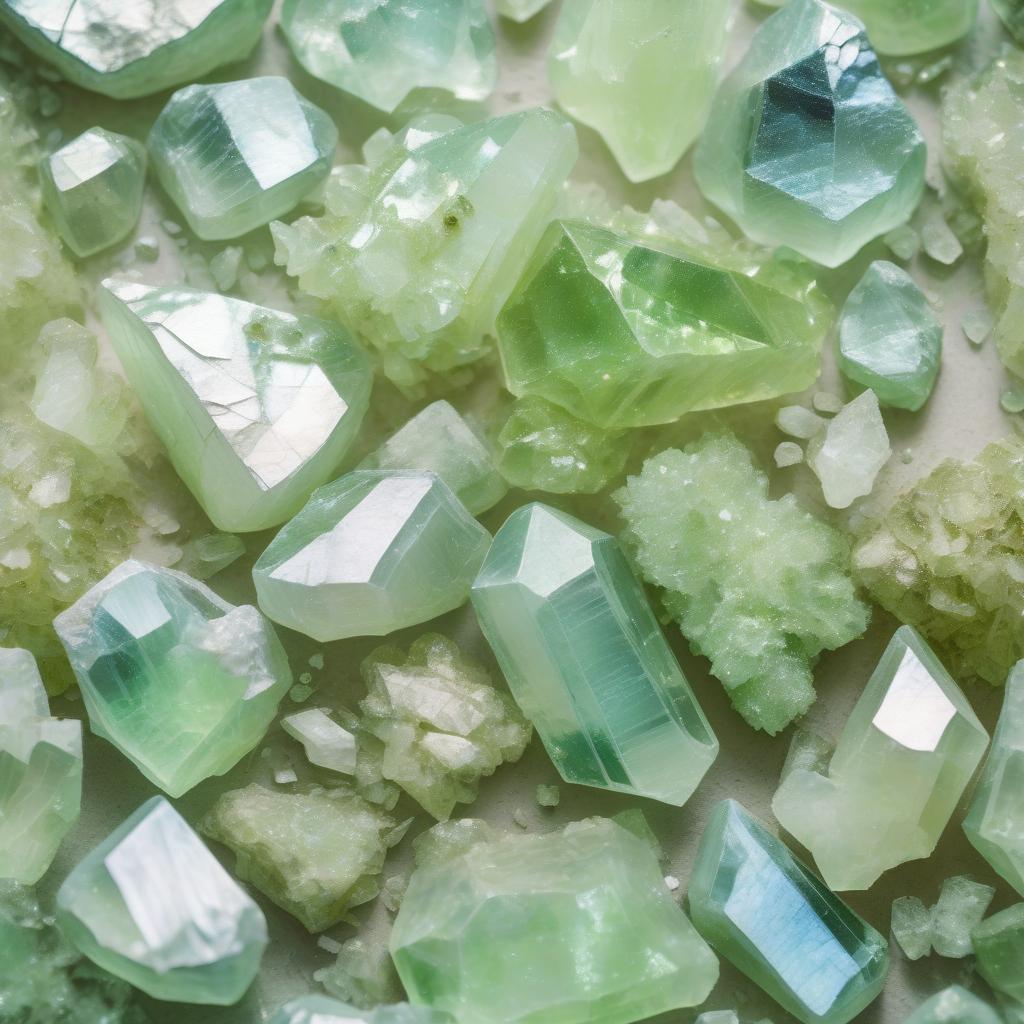 Close-up image of raw Peridot crystals, showcasing their vibrant green hues and natural, unpolished textures. The stones feature unique, jagged formations with a translucent quality, illuminated by soft light to highlight their radiant and earthy beauty.